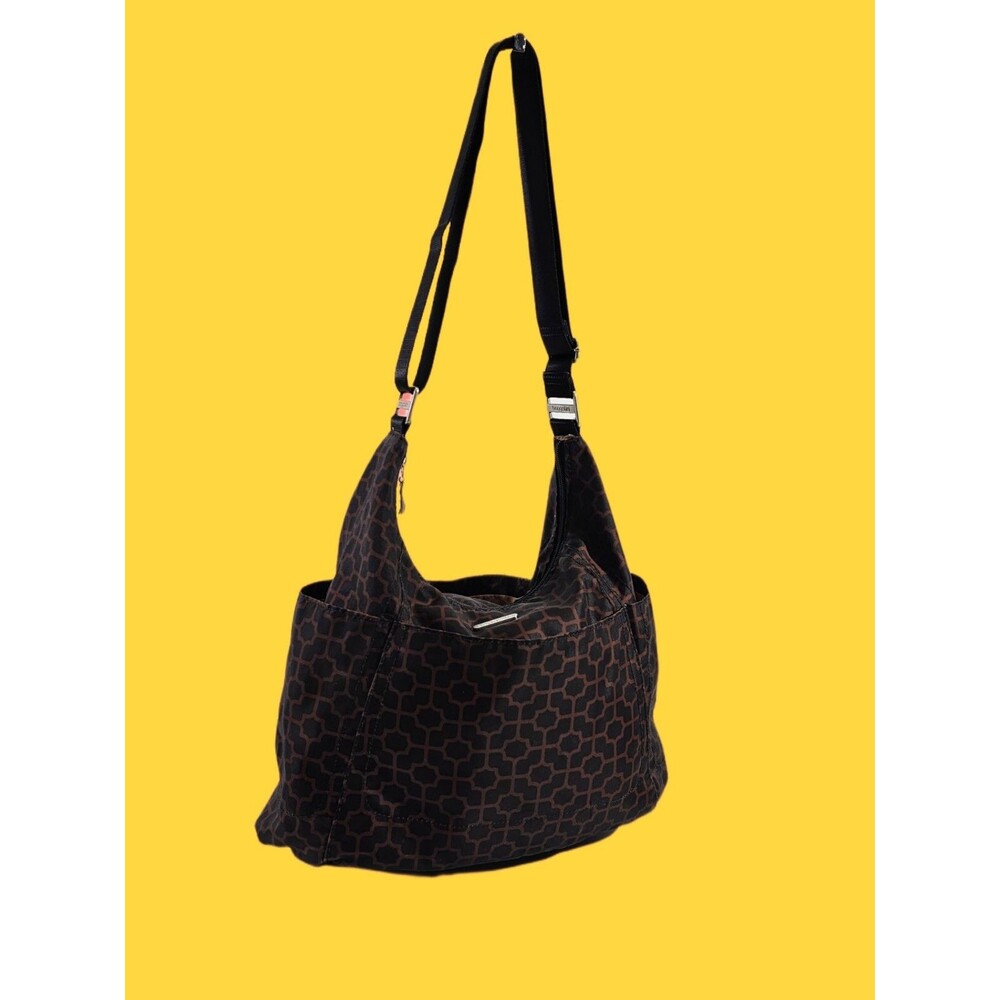 Baggallini Brown Geometric Lightweight‎ Canvas Crossbody Purse Shoulder Bag EUC